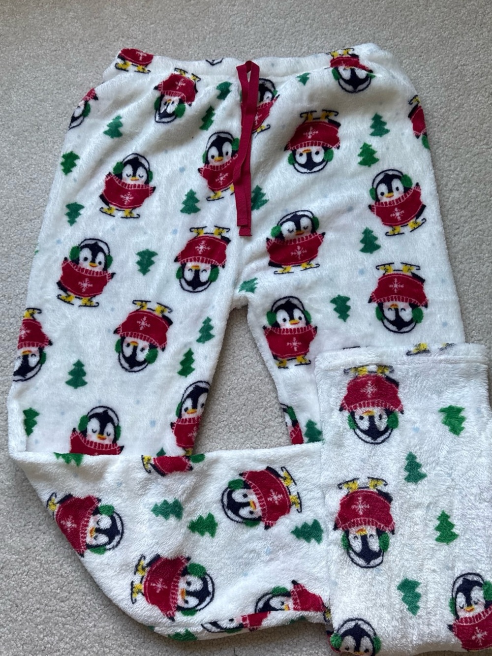 Penguin Print Fleece Pajama Pants - White and Red